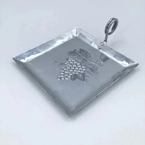 VTG Hammercraft Artisan Hand Hammered Square Serving Tray Plate Grapes Harvest - Picture 3 of 8